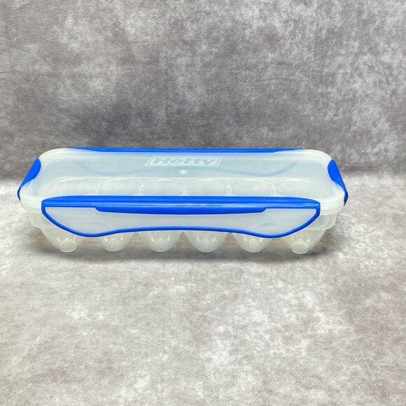 Hefty Clear & Blue Plastic 12-Egg Storage Container With Locking Lid BPA Free - Picture 2 of 16